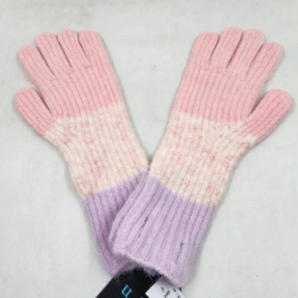 Jocelyn Color Block Ribbed Wool Blend Gloves Women's One Size Pink Multi Pull On